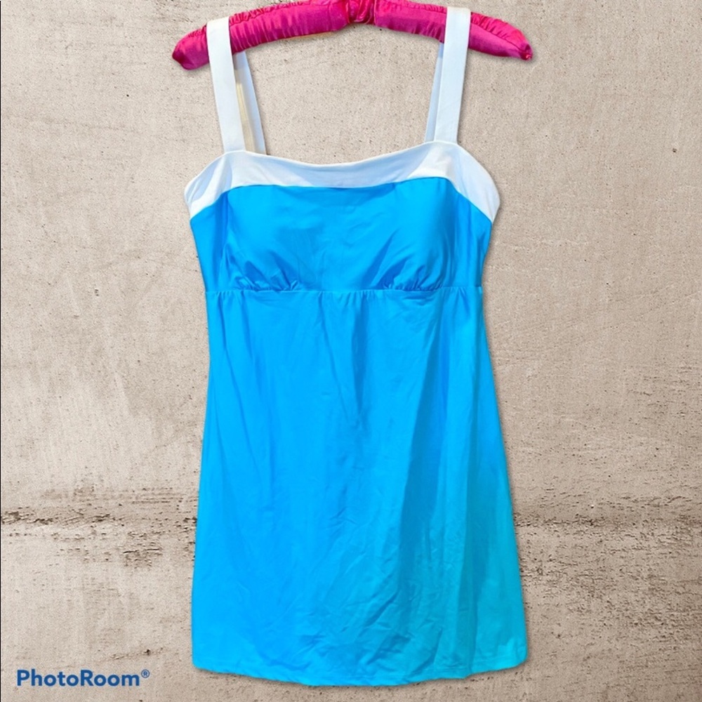 NWT- Sz 12 Nautica Teal Blue and white swim dress